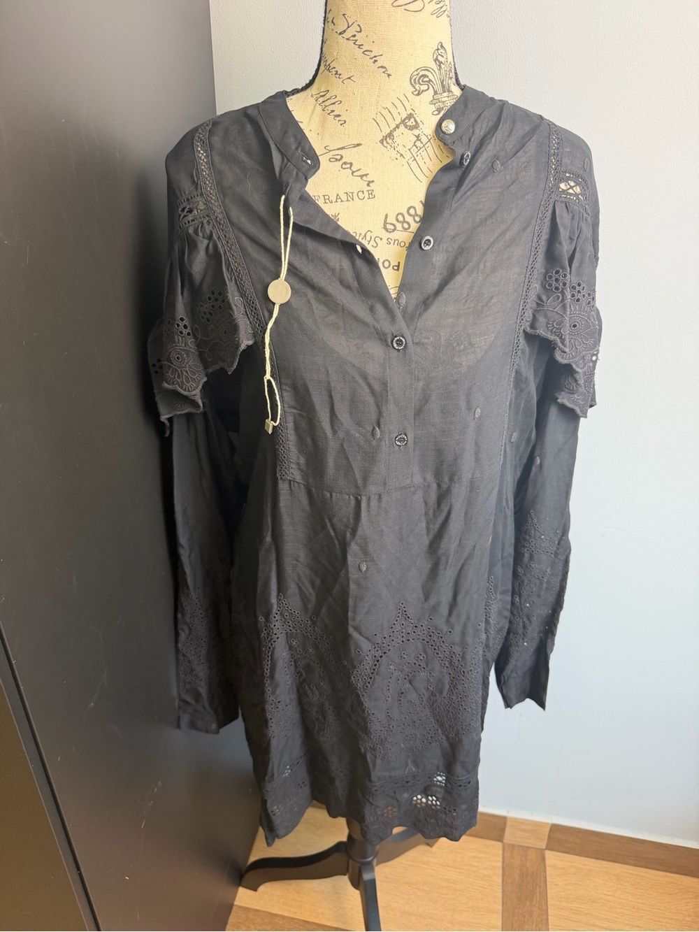 NWT Patrizia Pepe Black Embroidered Cotton Mini Tunic Dress Eyelet IT 38 = US 2